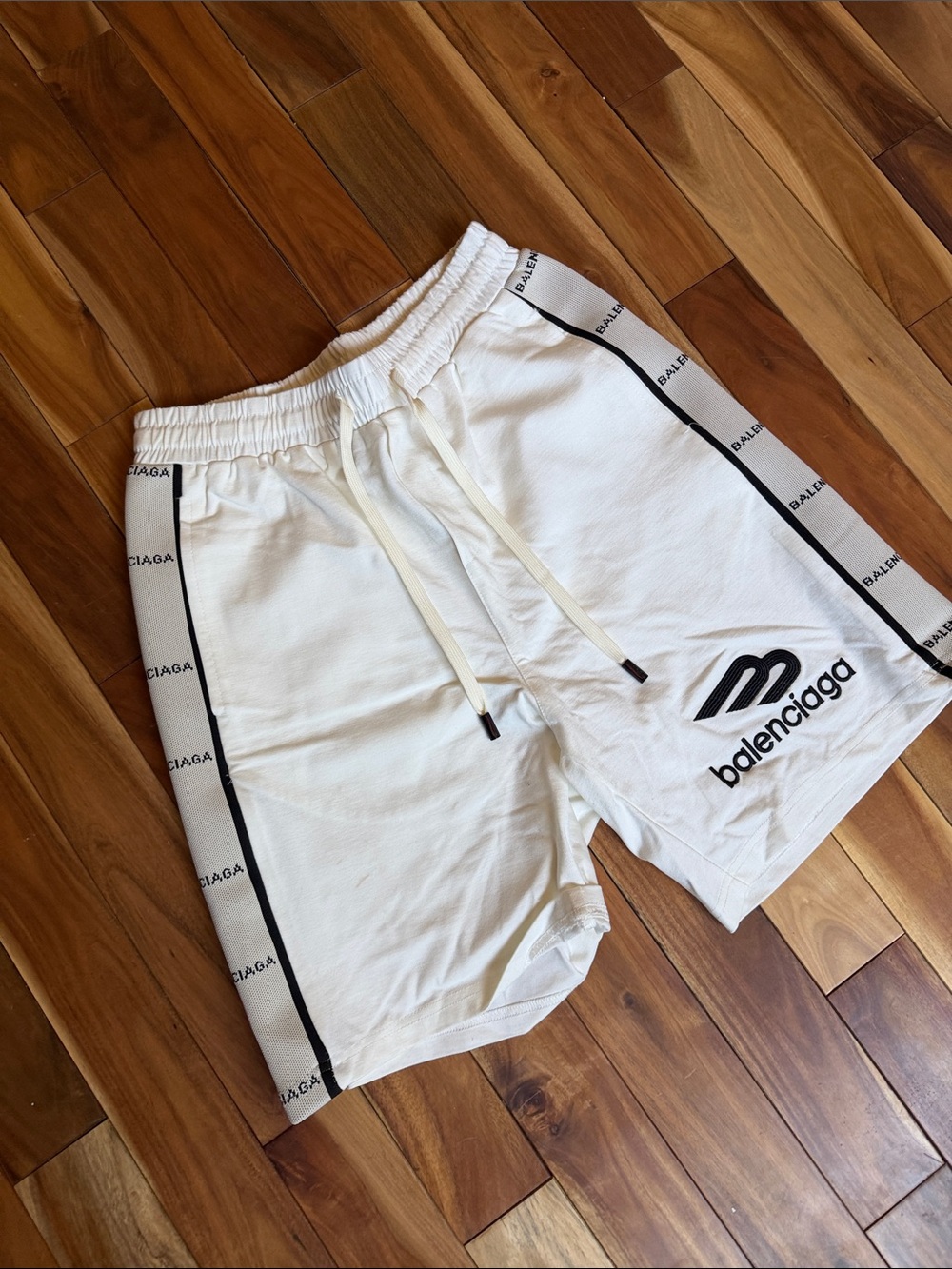 Balenciaga White Athletic Logo Shorts with Black Trim